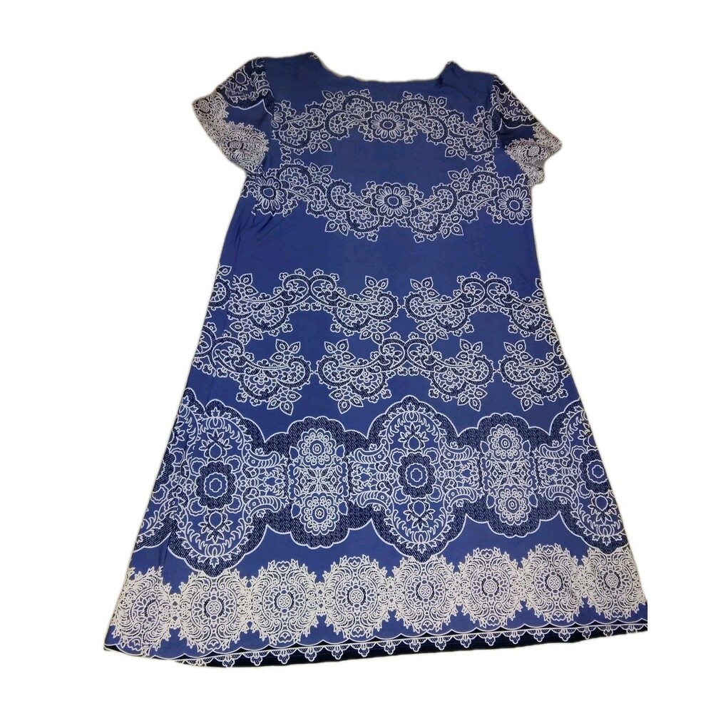 : Ivy Road Blue White Medallion Border Print Knit Tunic Top Mini Dress Medium